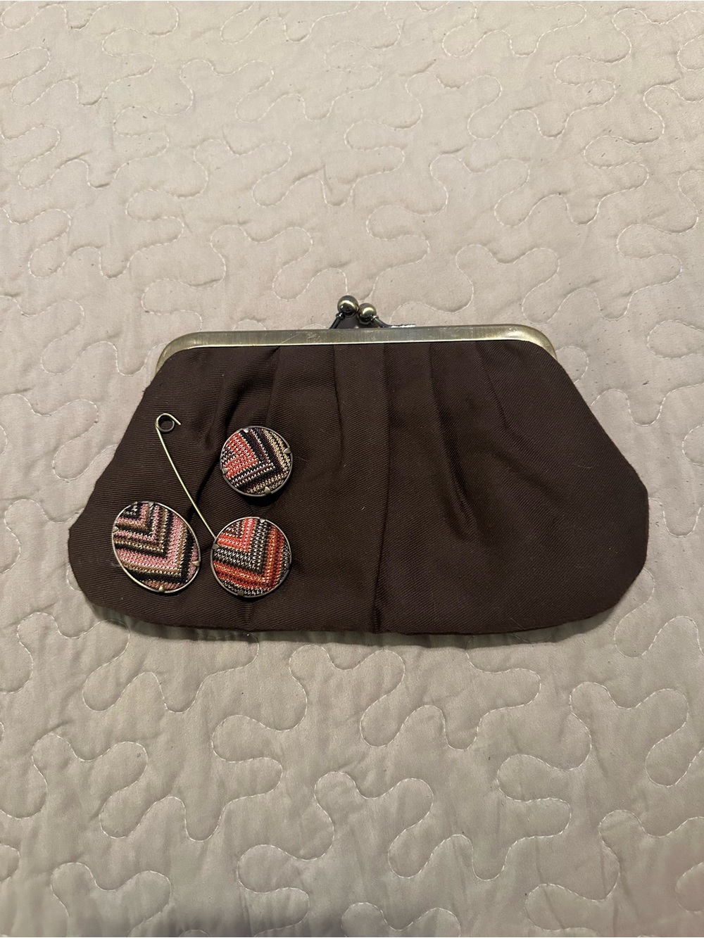 Missoni Brown Fabric Clutch with Geometric Button Accents